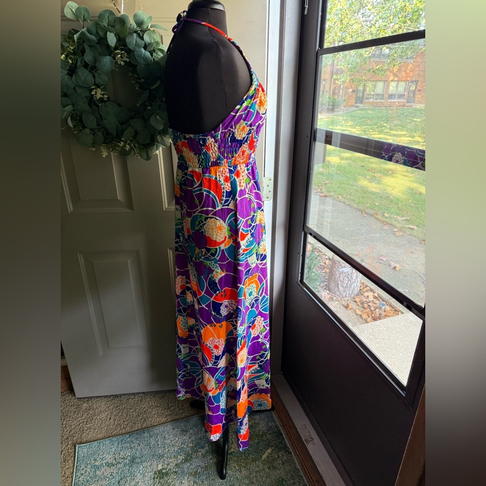 Vintage Keene Sportwear Hawaii tropical smocked halter maxi dress, size small - Picture 4 of 14